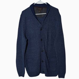 Tasso Elba Men LARGE Wool Blend Cardigan Sweater Shawl Collar Blue Academia